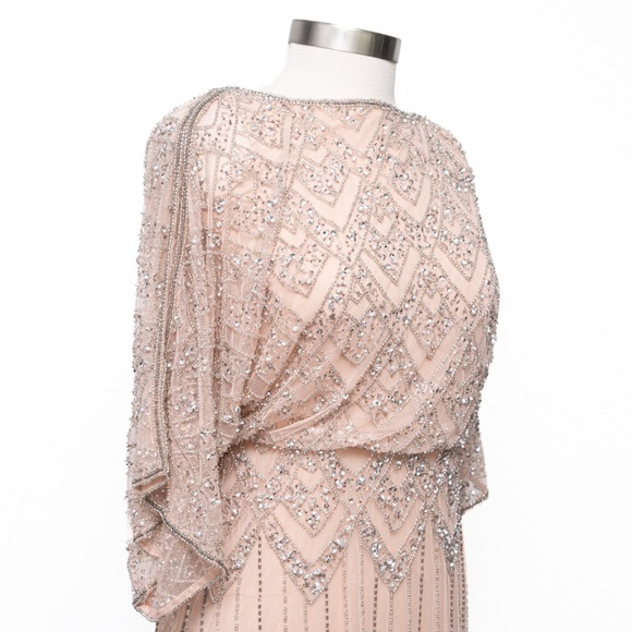 Pisarro Nights. Diamond Motif Mesh Blouson Gown In Blush. - Picture 7 of 16